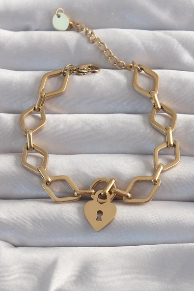 316L Çelik Gold Renk Kalp Model Zincir Bileklik - TJ-BB6228