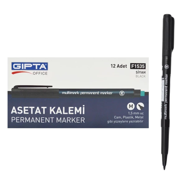 Gıpta Permanent Asetat Kalemi Silgili M Uç Siyah 12 Adet F1535