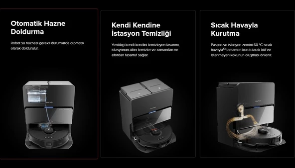 Roborock 10.000 PA Ultra Çekim gücü Otomatik Yıkama, Kurutma ve Paspas Temizlemeli Robot Süpürge - 2