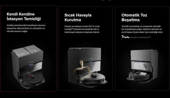 Roborock 10.000 PA Ultra Çekim gücü Otomatik Yıkama, Kurutma ve Paspas Temizlemeli Robot Süpürge - 3