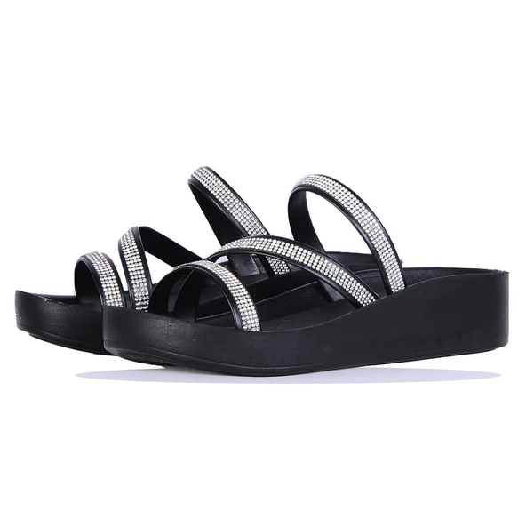 Ayakcenter 1400-174 Voga Taşlı Siyah Günlük Kadın Düz Terlik ürün görseli