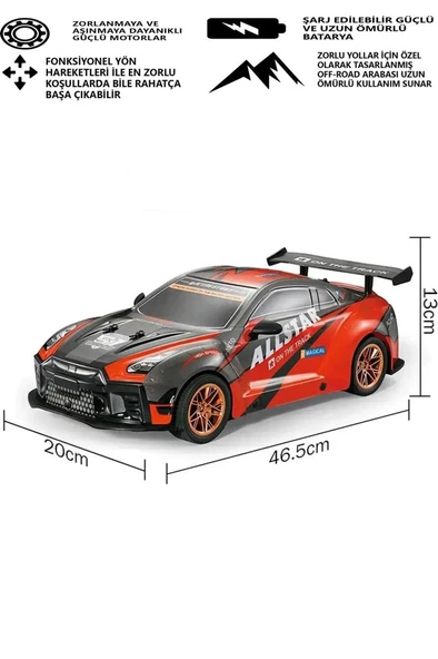 Full Fonksiyon Uzaktan Kumandalı Drift Özellikli 4x2 Araba 46 Cm 1.10 Ölçekli Işıklı Hızlı Araba Kırmızı