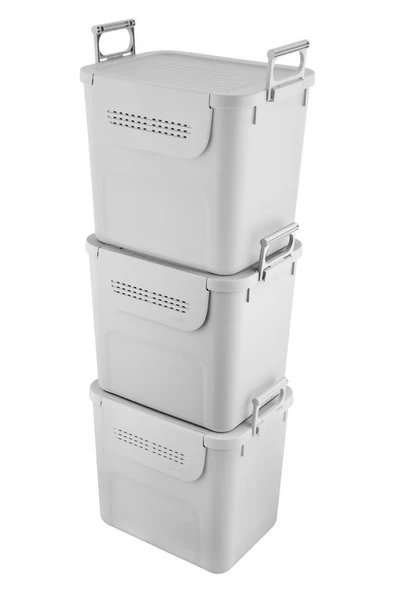 Geseus Motek  Mybox 3x30 Litre Kulplu Çok Amaçlı Organizer Saklama Kutusu-MT-35