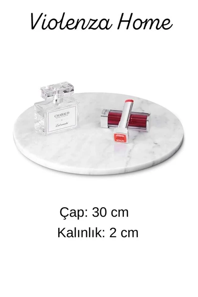 Veta Yuvarlak Dekoratif Mermer Sunumluk Tepsi  30 cm - 3