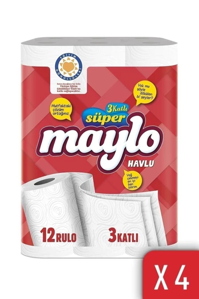Maylo 3 Katlı Kağıt Havlu 4 x 12'li ürün görseli