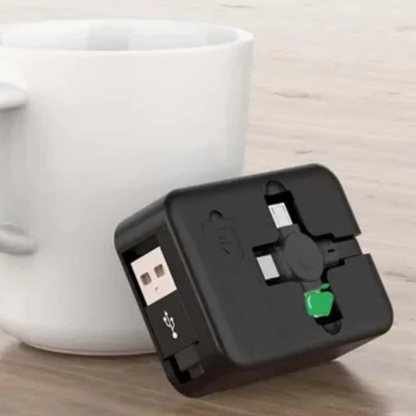 Petinka USB Şarj Kablosu Cep Tipi Telefon Tutuculu Makaralı 3 'ü 1 Arada Uzayıp Kısalabilen - 6