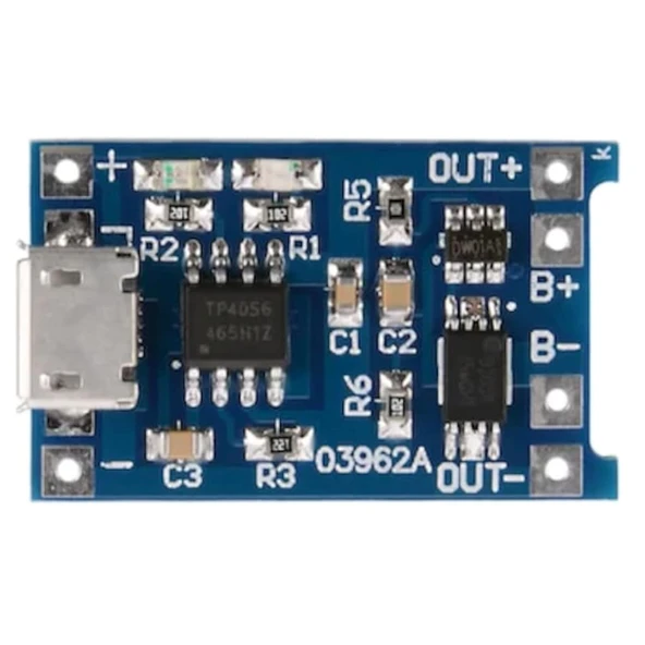 TP4056 Korumalı Lityum Lipo Pil Şarj Devresi Micro Usb Batarya