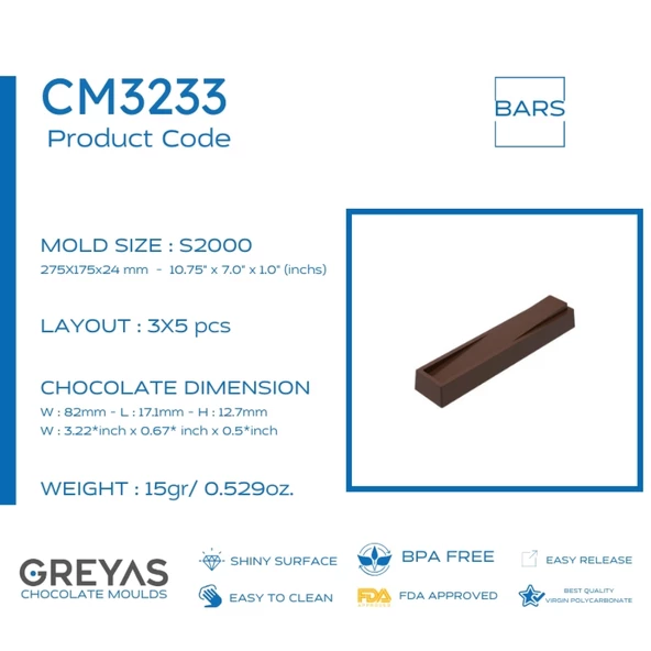 Polikarbon Bar Çikolata Kalıbı 15 gr | Cm-3233 - 4