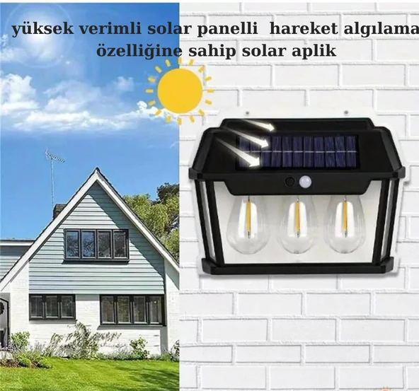 Solar penelli hareket algılama sensörlü otomatik kapanma özelliğine sahip kızıl ötesi aplik