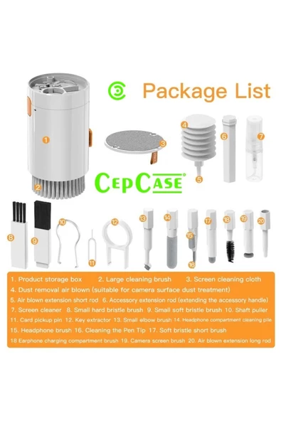 CEPCASE    Temizlik Kiti Cleaning Airpods Kulaklık Tablet Telefon Tv Pc Araba Laptop Macbook Klavye 20 İn 1 Kit - 2