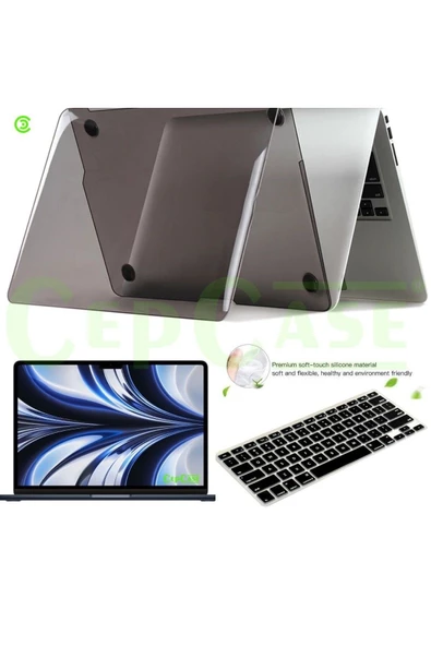 CEPCASE    Macbook Pro 14.2" 2023 M2 A2779 Kılıf Kristal Şeffaf Kapak + Ekran Koruma + Klavye Koruma