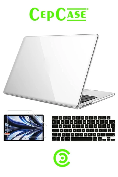 CEPCASE    Macbook Pro 14.2" 2023 M2 A2779 Kılıf Kristal Şeffaf Kapak + Ekran Koruma + Klavye Koruma