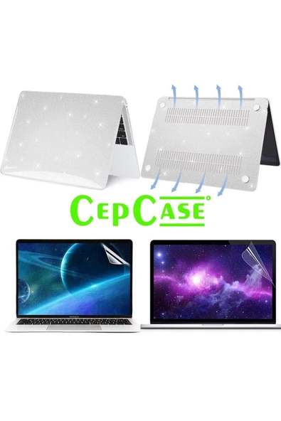 CEPCASE    Macbook 13.6' Air 2022 M2 A2681 Kılıf Kristal Diamond Pırıltılı Şeffaf Kapak Ekran Koruma