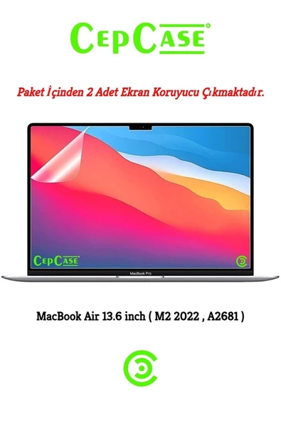 CEPCASE    Macbook 13.6' Air 2022 M2 A2681 Ekran Koruyucu 2 Adet Ultra Ince Kırılmaz Cam Tam Uyum