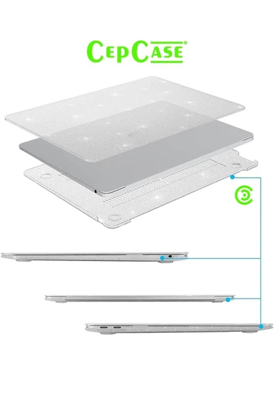 CEPCASE    Macbook Pro 13.3" 2020 M1 Kılıf A2338/a1706/a1708/a1989 Hava Kanallı Diamond Pırıltılı Kapak - 4