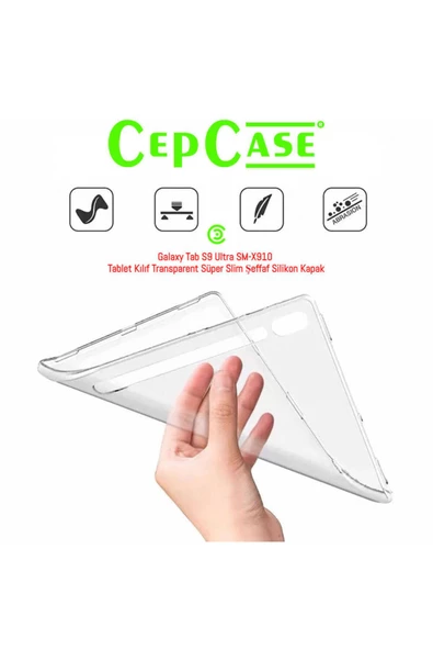 CEPCASE    Galaxy Tab S9 Ultra SM-X910 Tablet Kılıf Transparent Süper Slim Şeffaf Silikon Kapak