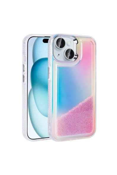 CEPCASE    Apple  iPhone 14 Kılıf Parlak Renkli Boncuk Kinetik Kumlu Sıvılı Arka Yüzey Antişok Kapak