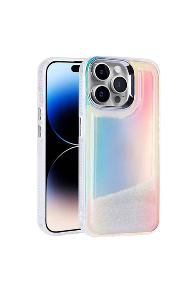 CEPCASE    Apple  iPhone 14 Pro Kılıf Parlak Renkli Boncuk Kinetik Kumlu Sıvılı Arka Yüzey Antişok Kapak ürün görseli