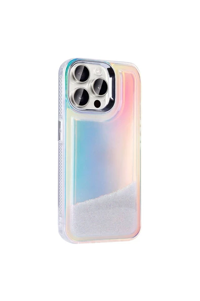 CEPCASE    Apple  iPhone 15 Pro Max Kılıf Parlak Renkli Boncuk Kinetik Kumlu Sıvılı Arka Yüzey Antişok Kapak - 6