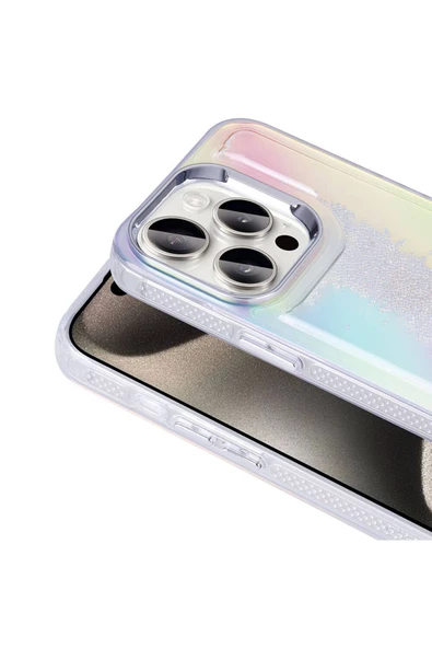 CEPCASE    Apple  iPhone 15 Pro Max Kılıf Parlak Renkli Boncuk Kinetik Kumlu Sıvılı Arka Yüzey Antişok Kapak - 7
