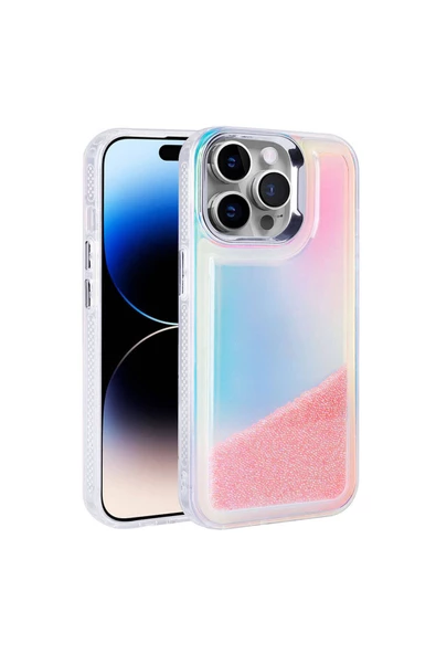 CEPCASE    Apple  iPhone 14 Pro Kılıf Parlak Renkli Boncuk Kinetik Kumlu Sıvılı Arka Yüzey Antişok Kapak - Resim 2