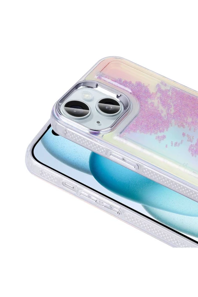 CEPCASE    Apple  iPhone 14 Kılıf Parlak Renkli Boncuk Kinetik Kumlu Sıvılı Arka Yüzey Antişok Kapak - 4