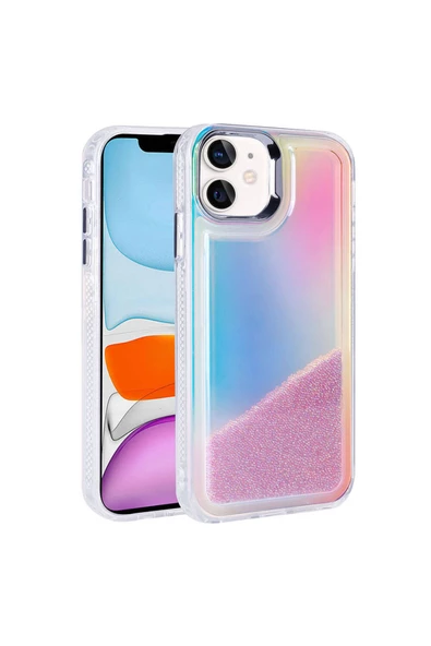 CEPCASE    Apple iPhone 11 Kılıf Parlak Renkli Boncuk Kinetik Kumlu Sıvılı Arka Yüzey Antişok Kapak