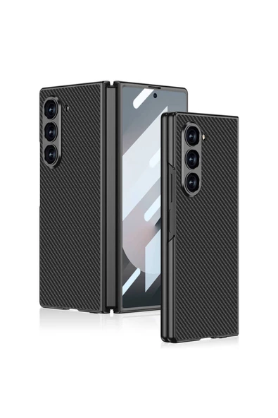 CEPCASE    Galaxy Z Fold 6 Kılıf Titanyum Metal Tasarımlı Karbon Fiber Alaşımlı Ön Arka Korumalı Kapak