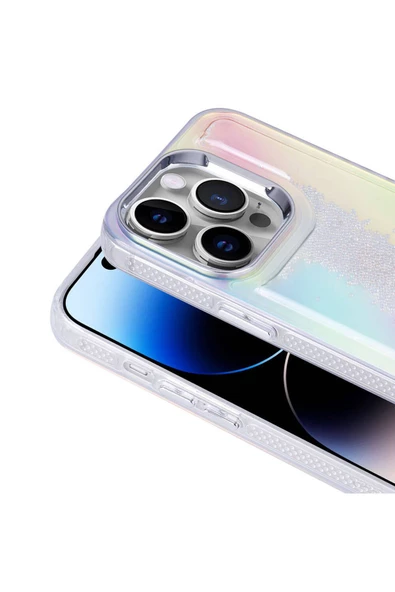 CEPCASE    Apple  iPhone 14 Pro Kılıf Parlak Renkli Boncuk Kinetik Kumlu Sıvılı Arka Yüzey Antişok Kapak - Resim 5