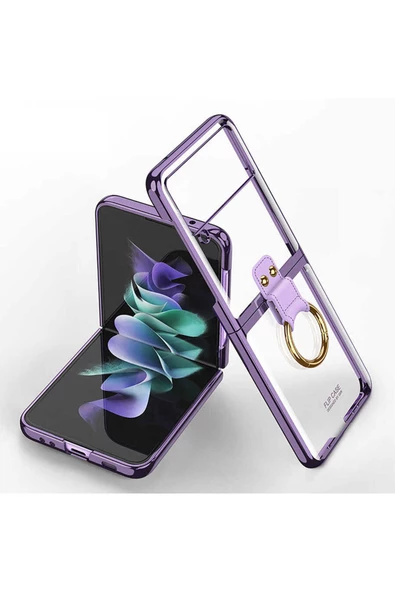 CEPCASE    Galaxy Z Flip 3 Kılıf Yüzüklü Lens Korumalı Metal Görünümlü Kapak ürün görseli