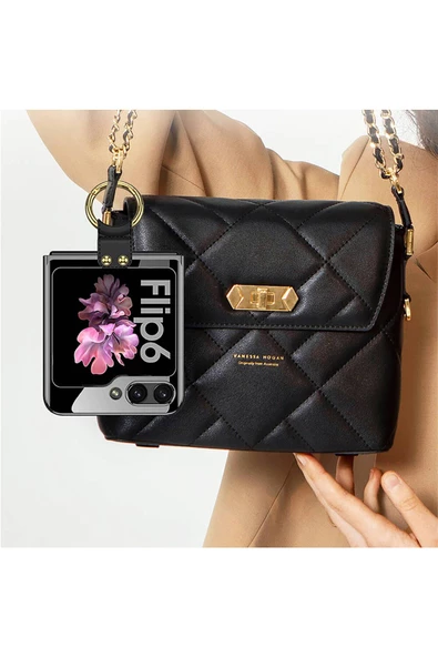 CEPCASE    Galaxy Z Flip 6 Kılıf Yüzüklü Lens Korumalı Metal Görünümlü Kapak - Resim 7