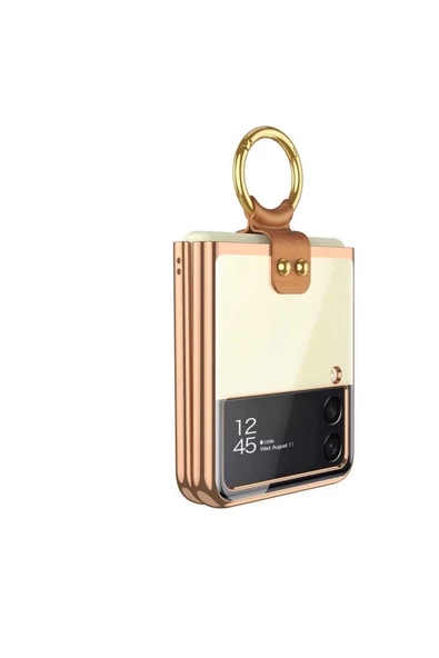 CEPCASE    Galaxy Z Flip 3 Kılıf Yüzüklü Lens Korumalı Metal Görünümlü Kapak - Resim 5