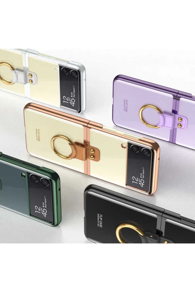 CEPCASE    Galaxy Z Flip 3 Kılıf Yüzüklü Lens Korumalı Metal Görünümlü Kapak - Resim 6