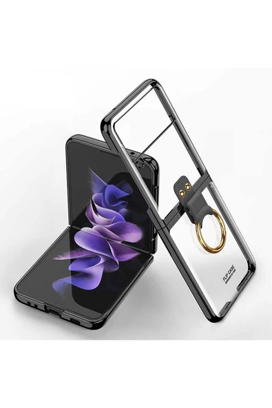 CEPCASE    Galaxy Z Flip 3 Kılıf Yüzüklü Lens Korumalı Metal Görünümlü Kapak ürün görseli