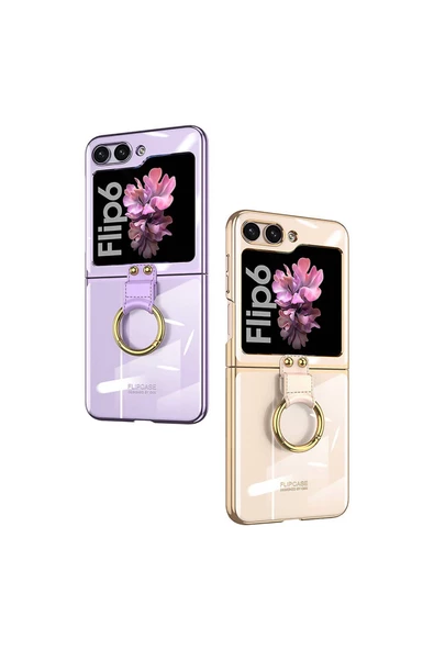 CEPCASE    Galaxy Z Flip 6 Kılıf Yüzüklü Lens Korumalı Metal Görünümlü Kapak ürün görseli