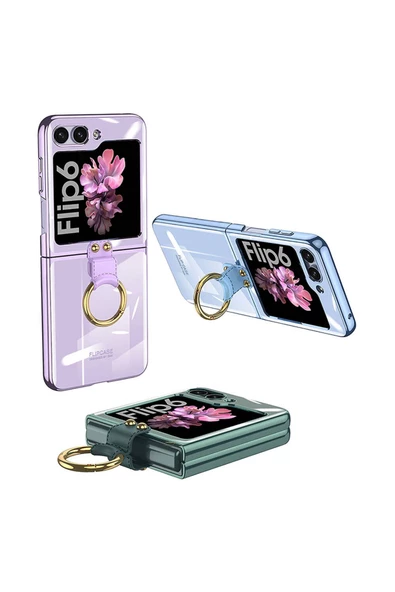 CEPCASE    Galaxy Z Flip 6 Kılıf Yüzüklü Lens Korumalı Metal Görünümlü Kapak - Resim 6