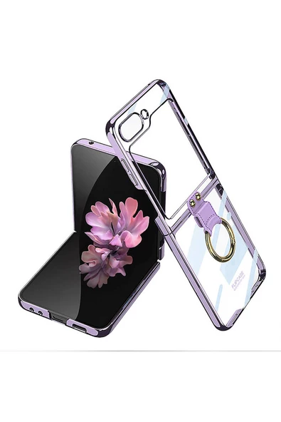 CEPCASE    Galaxy Z Flip 6 Kılıf Yüzüklü Lens Korumalı Metal Görünümlü Kapak ürün görseli