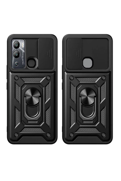 CEPCASE    İnfinix Hot 12i Kılıf Standlı Magnet Mıknatıslı Yüzük Sürgülü Kamera Armored Zırhlı Kapak - Resim 5