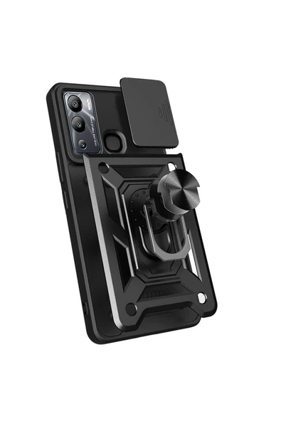CEPCASE    İnfinix Hot 12i Kılıf Standlı Magnet Mıknatıslı Yüzük Sürgülü Kamera Armored Zırhlı Kapak - Resim 6