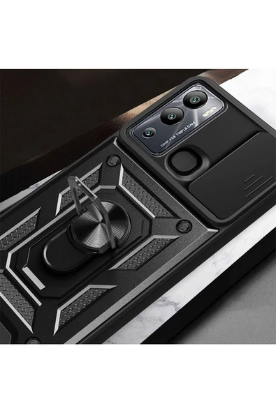 CEPCASE    İnfinix Hot 12i Kılıf Standlı Magnet Mıknatıslı Yüzük Sürgülü Kamera Armored Zırhlı Kapak - Resim 7