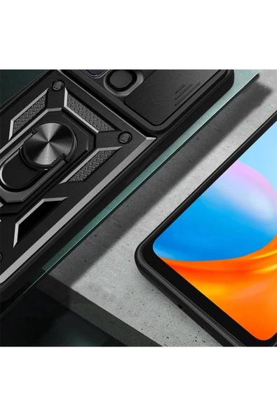 CEPCASE    İnfinix Hot 12i Kılıf Standlı Magnet Mıknatıslı Yüzük Sürgülü Kamera Armored Zırhlı Kapak - Resim 2
