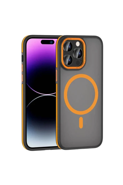 CEPCASE    Apple  iPhone 14 Pro Max Kılıf Magsafe Şarj Özellikli Orange Smoked Mat Görünüm Sağlam Koruma Kapak