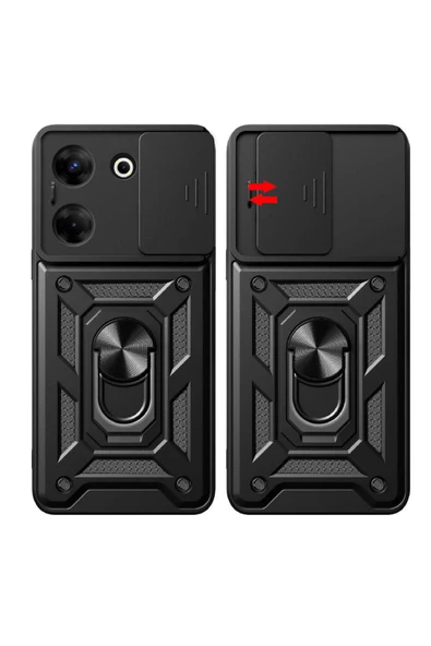 CEPCASE    Tecno Camon 20 Pro 5G Kılıf Standlı Magnet Mıknatıslı Yüzük Sürgülü Kamera Armored Zırhlı Kapak - Resim 7