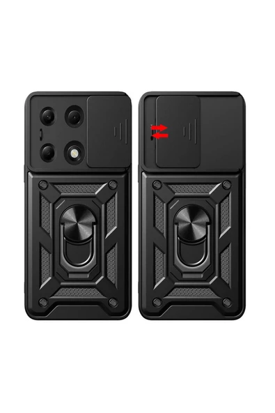 CEPCASE    Xiaomi Poco M6 Pro 4G Kılıf Standlı Magnet Mıknatıslı Yüzük Sürgülü Kamera Armored Zırhlı Kapak - Resim 6
