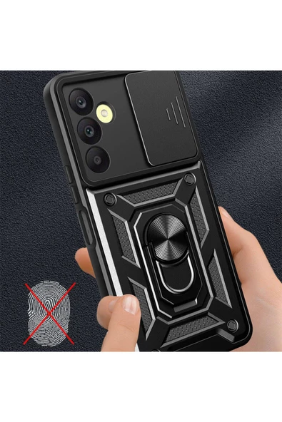 CEPCASE    Samsung Galaxy A25 Kılıf Standlı Magnet Mıknatıslı Yüzük Sürgülü Kamera Armored Zırhlı Kapak - Resim 6