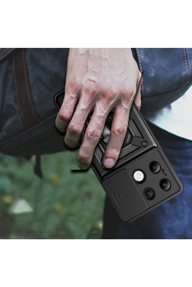 CEPCASE    Xiaomi Redmi Note 13 4G Kılıf Standlı Magnet Mıknatıslı Yüzük Sürgülü Kamera Armored Zırhlı Kapak - Resim 6