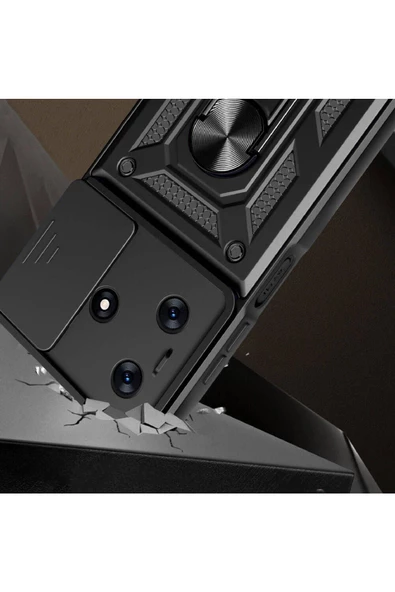 CEPCASE    Tecno Spark 10C Kılıf Standlı Magnet Mıknatıslı Yüzük Sürgülü Kamera Armored Zırhlı Kapak - Resim 3