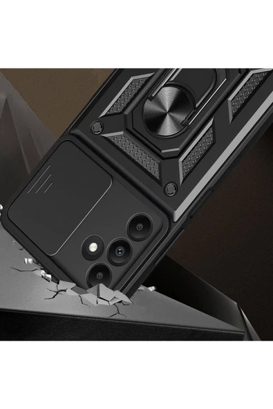 CEPCASE    Samsung Galaxy A15 Kılıf Standlı Magnet Mıknatıslı Yüzük Sürgülü Kamera Armored Zırhlı Kapak - Resim 5