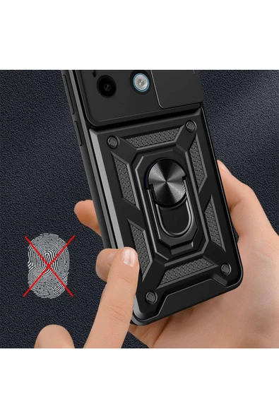 CEPCASE    Xiaomi Redmi Note 13 Pro 5G Kılıf Standlı Magnet Mıknatıslı Yüzük Sürgülü Kamera Armored Zırhlı - Resim 5