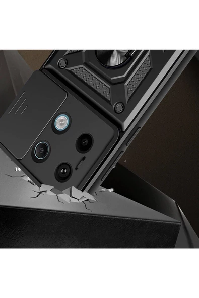 CEPCASE    Xiaomi Redmi Note 13 Pro 5G Kılıf Standlı Magnet Mıknatıslı Yüzük Sürgülü Kamera Armored Zırhlı - Resim 3
